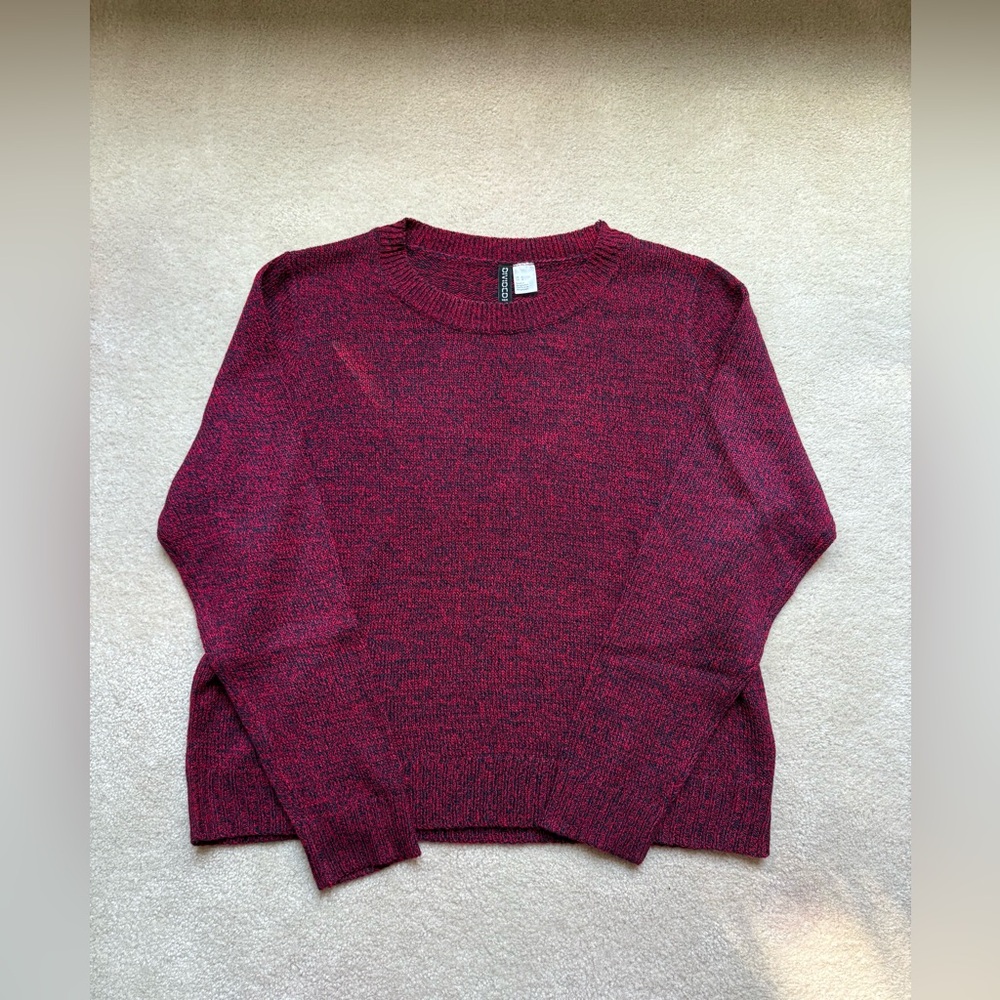 Divided by H&M Maroon Cropped Sweater – Size L, Crew Neck, Gently Worn